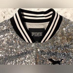 Victorias Secret PINK Silver Sequined Varsity Jacket